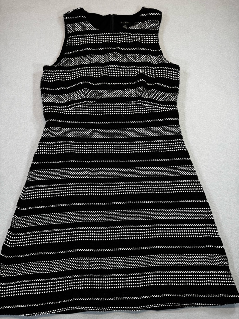 Classic Ann Taylor Sleeveless Black and White Striped A-Line Dress